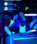 Smart LED Night Light With Alexa And Google Voice Control Dimmable Bedside Table Lamp Lit Color Changing Mood Light 34 Scene Modes Built In Clock Easy Voice Control Perfect Gift For Kids Teens Adults on bedside with couple using voice commands.