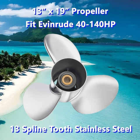 Stainless Steel Boat Outboard Propeller 13 By 19 Right Rotation 13 Spline Three Blade Fits Johnson Evinrude BRP Engines