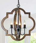 Farmhouse Wood Orb Chandelier With Four Lights, Rustic Pendant Lighting for Kitchen Island, Dining Room, Foyer or Living Room