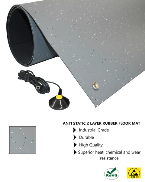 ESD Safe Anti Static Floor Mat With Grounding Cable For Soldering And Assembly Heat Resistant Dual Layer Rubber Mat 4x7 Feet
