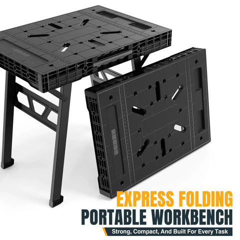 Portable Folding Workbench With 3 Second Setup, 34 Inch Wide By 24 Inch Deep Work Table, lightweight, durable, folded view