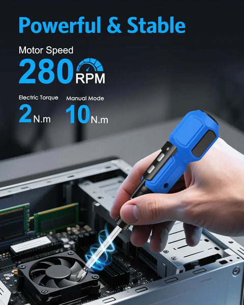2 In 1 Cordless Electric Screwdriver With LED Light tightening a computer fan.