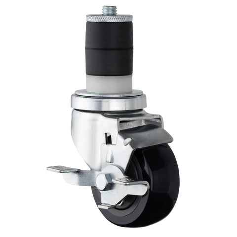 Expanding Stem Caster With Side Brake For Commercial Kitchen Prep Tables, 3-Inch Polyurethane Wheel