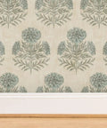 Blue Floral Vinyl Wallpaper With Subtle Leather Texture Finish Paste Required Commercial Grade Wallcovering For Hotels Offices Restaurants Custom Printed Just For You Professional Installation Recommended Solid Performance Room Decor floral design on beige background