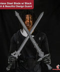 Person holding Kiritos Dark Repulser Elucidator Dual Sword Set with back sheath, stainless steel blades for cosplay and display.