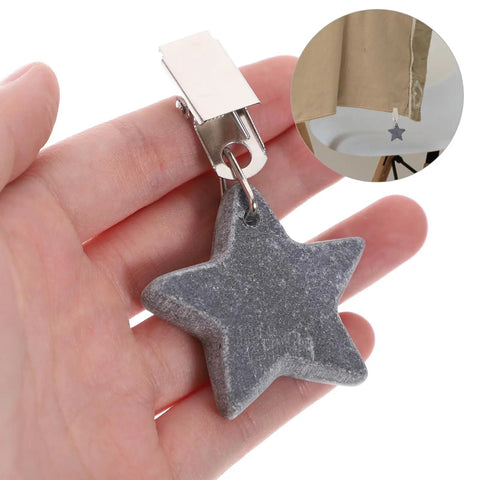Eight Ounce Tablecloth Weights With Stainless Steel Clips For Outdoor Tables Stay Put Windproof Patio And Picnic Setup Rust Resistant Stone Weights To Keep Cloth Flat In Gusty Weather Gray - star-shaped stone weight with clip detail