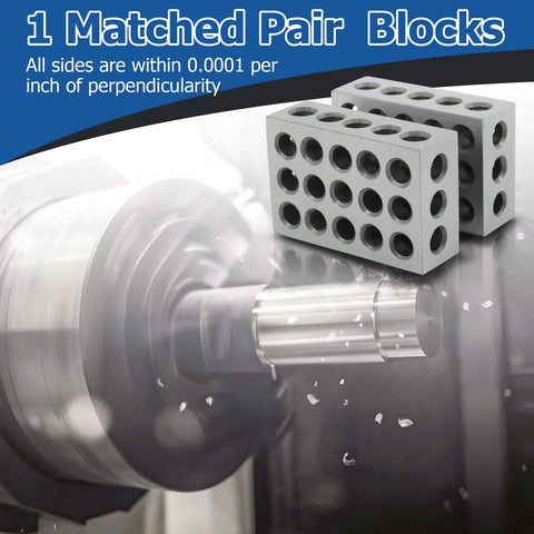 Front view of two gray WFLNHB 1 x 2 x 3 inch machinist blocks with 23 holes