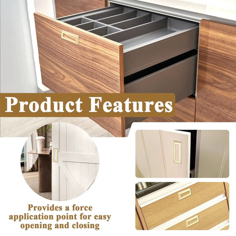 Four Pack 4.4 Inch Gold Flush Ring Pull Handles With Screws Square Hidden Recessed Pull for Cabinets Dressers Drawers Sliding Doors