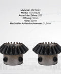 Beefy 45 Steel Tapered Bevel Gear Wheel 1.5 Modulus 20 Teeth 10mm Bore Silver Finish Pack Of 2 for Industrial Transmission
