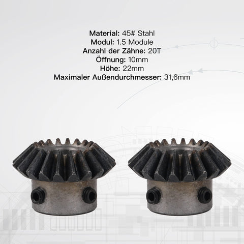 Beefy 45 Steel Tapered Bevel Gear Wheel 1.5 Modulus 20 Teeth 10mm Bore Silver Finish Pack Of 2 for Industrial Transmission