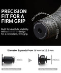 Aluminum Bike Bar End Plugs Set showing fit range 16-22.5 mm, durable 6061 T6 alloy construction for mountain and road bikes.
