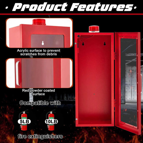 10 Lb Fire Extinguisher Cabinet With Alarm, Wall And Surface Mount Steel Safety Case for indoor and outdoor use, open door view