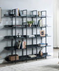 Five Tier Open Bookcase With Industrial Steel Frame And MDF Shelves Anti Tip Kit Adjustable Feet Wide Display Storage
