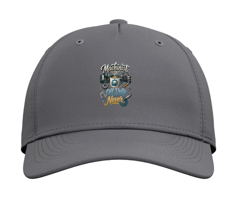 Cool Adjustable Baseball Hat For Machinists And CNC Pros Featuring Vise Gauge Square Design, slate grey five panel cap front view.