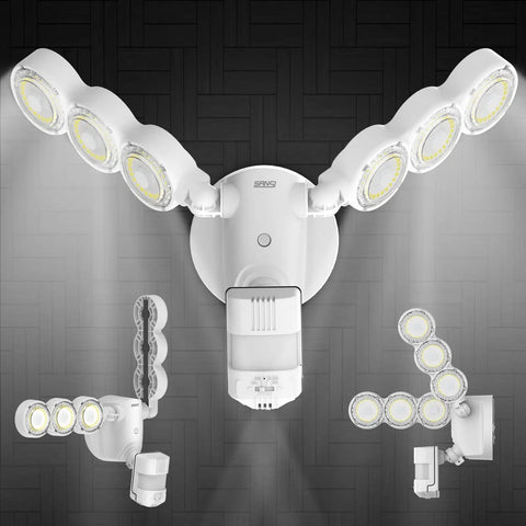 Ultra Bright 45W 6000LM Motion Sensor Outdoor LED Flood Lights 5000K Daylight unit display with adjustable heads