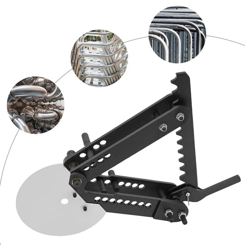 Heavy Duty Manual Pipe Bender With Precision Angle Gauge And Long Lever Handle For Smooth One Hundred Twenty Degree Bends No Sweat Tube Bending Tool For Pro Mechanics And Shop Crew close-up showing the sturdy lever design and thick steel frame.