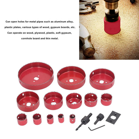Pro Bi Metal Hole Saw Kit With 13 Sizes Plus Drill Bit, Hex Wrench And Opener For Cutting Soft Wood Plywood PVC Sheets Smoothly Today, red sizes