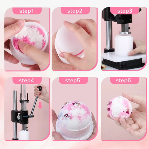 No Sweat Bath Bomb Press Machine With Seven Round Molds For Effortless Diy Soaps And Luxury Spa Fizzies Making Pro Level Crafting Kit For Home Business Hustle steps for making bath bombs.