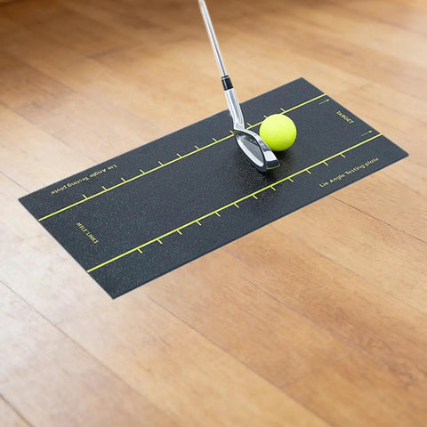 Golf Club Lie Angle Board Swing Angles Practice Tool on hardwood floor with golf club and ball, 15.75x7.87 Inch, PP material
