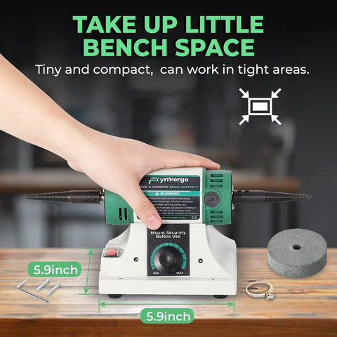 Your Go To Portable Bench Buffing Polisher With Adjustable Speed 110V Kit for Jewelry Wood Silver Metal Jade on workbench
