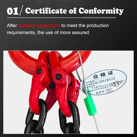 Certificate of Conformity for Heavy Duty G80 Manganese Steel Chain Lifting Slings With Four All Purpose Hooks.