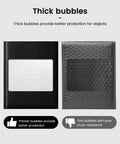 Comparison of thick and thin bubble protection in Black 100 Pack Padded Bubble Mailers 6x10 Inches Self Seal Envelopes for Shipping and Packing.