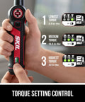 Hand adjusting torque settings on Twist 2.0 Dope Rechargeable 4V Screwdriver with pivoting head and USB C charging