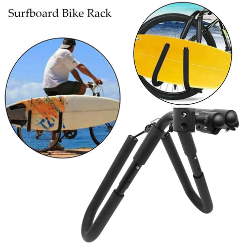 Heavy-Duty Bike Surfboard Carrier Bracket for Ride-Ready Trips with adjustable mount and side rack for bikes
