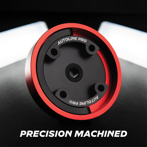 AutoLine Pro universal gas cap adapter for EVAP leak testing; red anodized outer ring with black center.