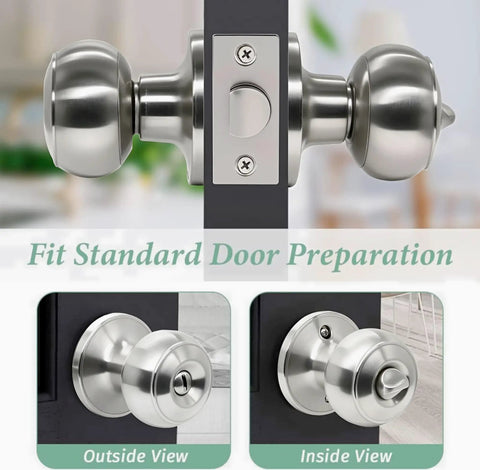 10 Pack Brushed Nickel Round Privacy Door Knobs for Interior Doors, Keyless Bathroom and Bedroom Knobs, Outside and Inside View