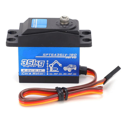 Heavy Duty 35Kg Digital Metal Gear Servo For Rc Cars Aluminum Build with wires, marked for 1To8 scale buggies, showing 35kg power.