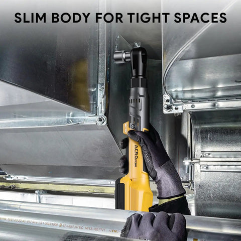 Professional 3/8 Cordless Ratchet Wrench With Brushless Motor and Knockout Torque, slim body ideal for tight spaces.