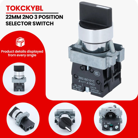 Beefed Up 22mm 3 Position Maintained Selector Switch 2NO 660V 10A Industrial Grade Metal Head IP65 Weatherproof