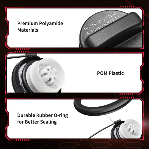 OEM Direct Replacement Gas Cap For Nissan Frontier Versa Altima Pathfinder Murano Infiniti showing materials and features
