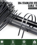Heavy Duty Stainless Steel Zip Ties 11.8 Inch 100 Count For Outdoor Use Built For Tough Yard Jobs 198 Lb Tensile Strength UV Resistant 304 Stainless Cable Ties For Chain Link Fences Poultry Fencing Exhaust Wrapping