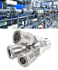3 Way Quick Connect Air Hose Splitter Universal Type Male Thread Swivel Air Compressor Fittings Round Air Splitter Manifold G1/2 Heavy Duty Quick Lock Explosion Proof Design in industrial setting