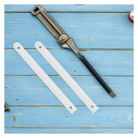 Rock Solid Side Mounted Double Row Ball Bearing Drawer Slides Heavy Duty Three Stage Triple Extension Cold Rolled Steel Smooth As Butter Quiet Glide For Cabinets Includes Three Sets Built To Last - metal tool and white brackets on blue wood.