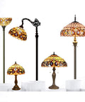 Tiffany Style Floor Lamp With 12 Inch Stained Glass Shade 71 Inch Tall Antique Bronze Base Uplight Torchier With Foot Switch UL Listed