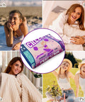 Blue Purple Throw Blanket 50x60 Inches With Inspirational Quotes Grid Design used at beach, bed, sofa, and picnic settings.