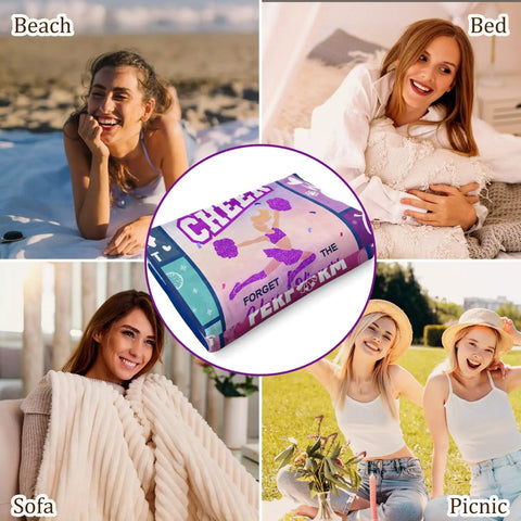 Blue Purple Throw Blanket 50x60 Inches With Inspirational Quotes Grid Design used at beach, bed, sofa, and picnic settings.