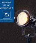 Ultra Bright 12W LED Landscape Lights Low Voltage 12V Waterproof shown in rain with spike stand