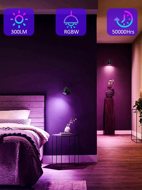 Indoor LED Spotlight 3W Accent Light for Plants and Artwork, Warm White 3000K Uplighting Lamp, illuminating a modern bedroom.