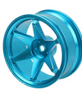 Close-up of Beefed Up CNC Machined Aluminum RC Wheel Hubs For 1X10 Scale Cars in rugged blue, showing 5-spoke design