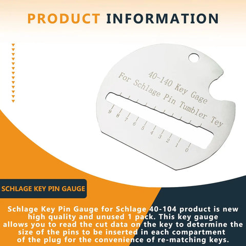 Key Gauge For Schlage Keys Fits All Schlage Keys Pro Gear Key Gauge For Accurate Key Size Checks Durable Steel Construction Easy To Read And Use For DIY Projects Or Locksmith Work Fast And Reliable. stainless steel Schlage key pin gauge for sizing and reading cut data