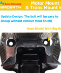 Close-up of engine mount with heat shield from Set Of 3 Front Engine Mount And Transmission Mount Direct Replacement For 2007 To 2013 Silverado Sierra 1500 5 3L 6 0L 6 2L 4WD Auto Trans Engine Mounts Built To Last