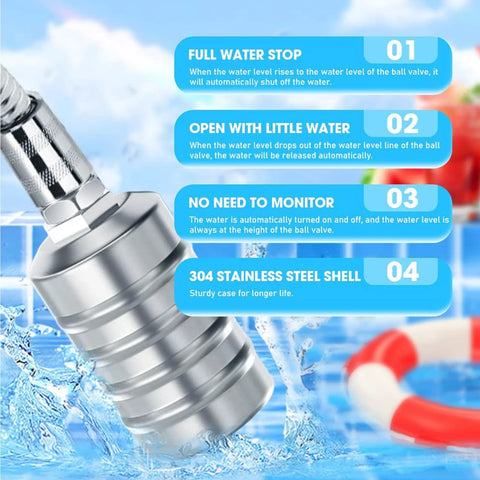 Auto water level float valve, 304 stainless steel, 1/2–3/4 in fittings, top/side entry, Amazon brand
