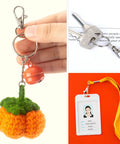 Heavy Duty Metal Lobster Claw Clasp Set With Key Rings And Clips For Crafting with crocheted pumpkin, keys, ID badge