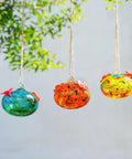 Set Of 3 Small Blown Glass Hummingbird Feeders For Outdoors Hanging With 2 Flower Feeding Ports 3 Inch Glass Hummingbird Feeders Garden Decor For Outside