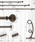 1 Inch Double Curtain Rod Telescoping Set For Windows 72 To 144 Inches, Classic Ball Finials, Premium Aluminum Brackets, Antique Bronze Finish