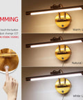 Dimmable Brass Vanity Light Over Mirror 16 Inch Plug In Rotatable Wall Sconce with color temperature options in warm, natural, white